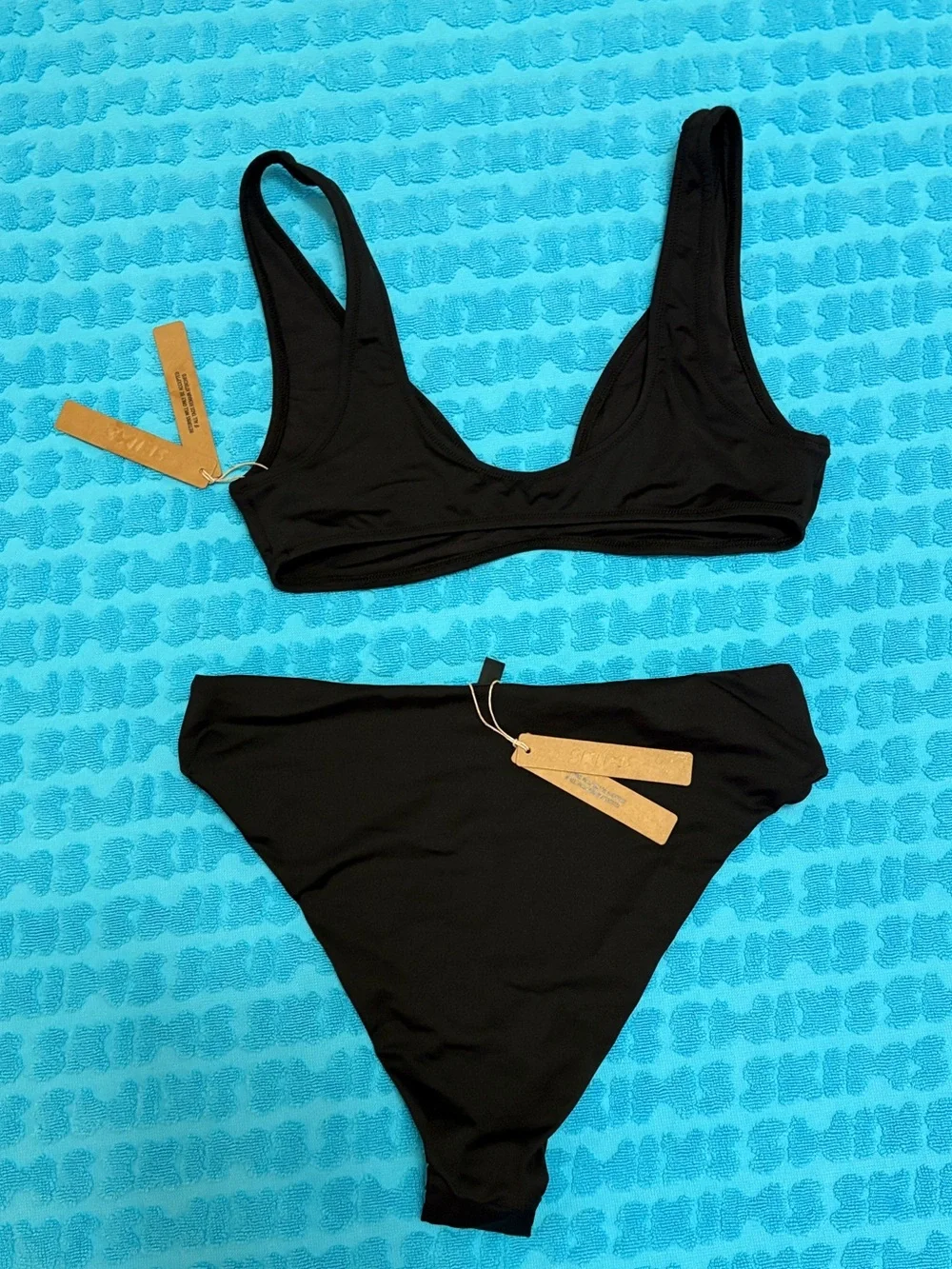 🖤 SKIMS Signature Swim Plunge Triangle Top & Mid Waist Bottom Set | Onyx | M | 🖤